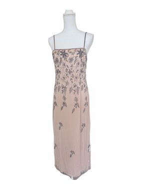 Vintage Rickie Freeman for Teri Jon Blush Pink Beaded Maxi Dress Size 8